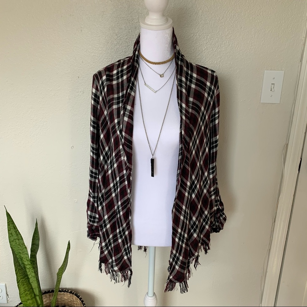 🌻Plaid cardigan With Fringe
